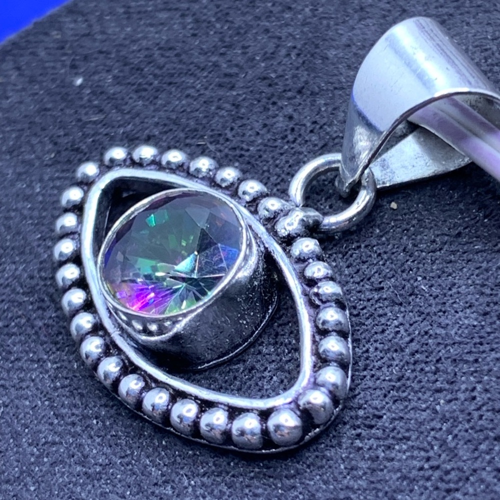Mystic Topaz Lucky “Evil Eye” Pendant! .925 Sterling Silver Overlay, Handmade! - Picture 3 of 16